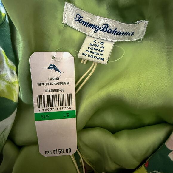 NWT Tommy Bahama Tropolicious Floral Ruffle Maxi Dress L G Green Frog Tropical - Picture 3 of 7